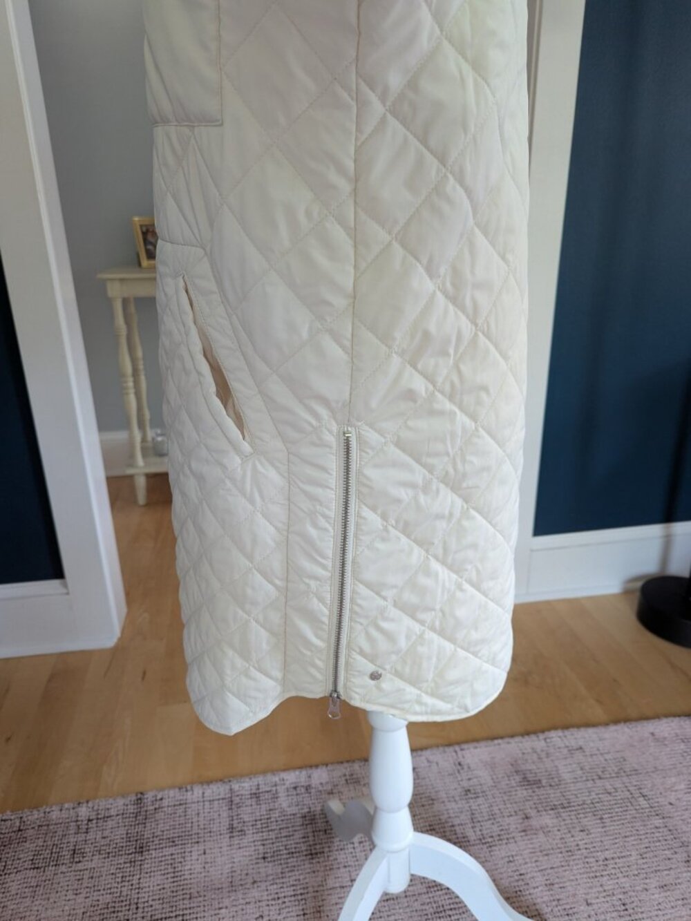Zella Skyline Quilted Lightweight Longline Coat Size M Ivory - Picture 7 of 15